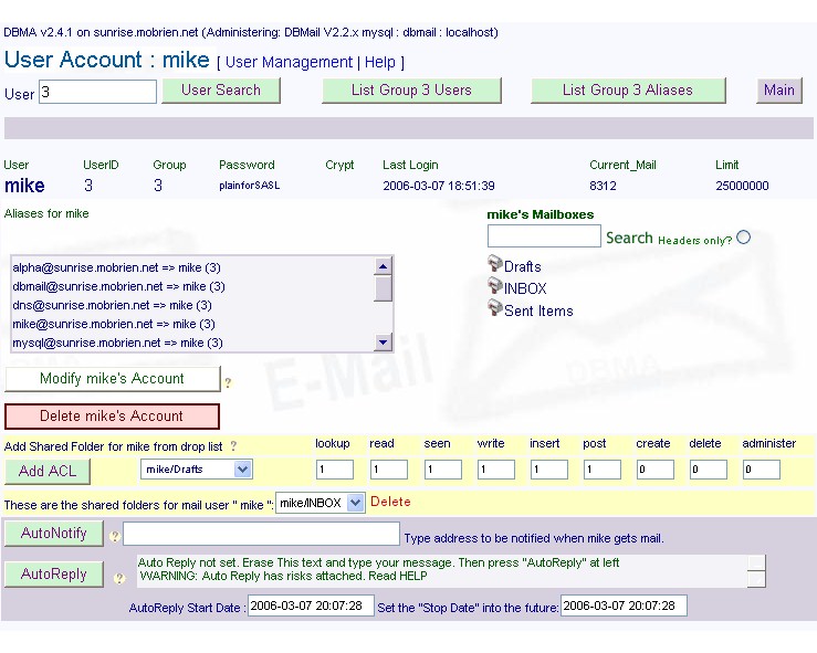 User Account Window